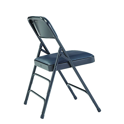 NPS 1300 Series Premium Vinyl Upholstered Triple Brace Double Hinge Folding Chair, Supports 500 lb, Blue Seat/Back/Base, 4/Carton (1304)