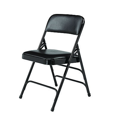 NPS 1300 Series Premium Vinyl Upholstered Triple Brace Double Hinge Folding Chair, Supports 500 lb, Black Seat/Back/Base, 4/CT (1310)