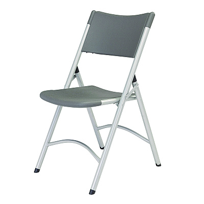 NPS 600 Series Heavy Duty Plastic Folding Chair, Supports Up to 500 lb, 18" Seat Height, Gray Seat/Back, Silver Base, 4/Carton (620)
