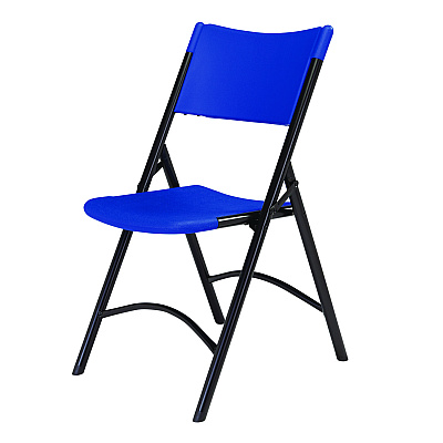 NPS 600 Series Heavy Duty Plastic Folding Chair, Supports Up to 500 lb, 18" Seat Height, Blue Seat/Back, Black Base, 4/Carton (604)
