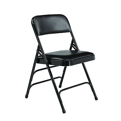 NPS 1300 Series Premium Vinyl Upholstered Triple Brace Double Hinge Folding Chair, Supports 500 lb, Black Seat/Back/Base, 4/CT (1310)