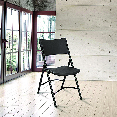 NPS 600 Series Heavy Duty Plastic Folding Chair, Supports Up to 500 lb, 18" Seat Height, Black Seat/Back/Base, 4/Carton (610)