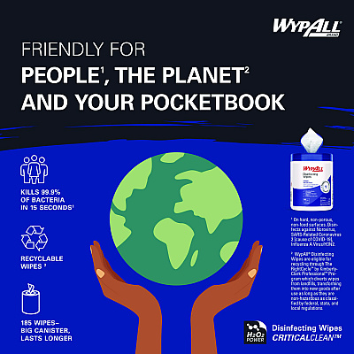 WypAll Hydrogen Peroxide Disinfecting Wipes, 1-Ply, 7 x 5.75, Fresh Scent, White, 185 Wipes/Canister (KCC54481EA)