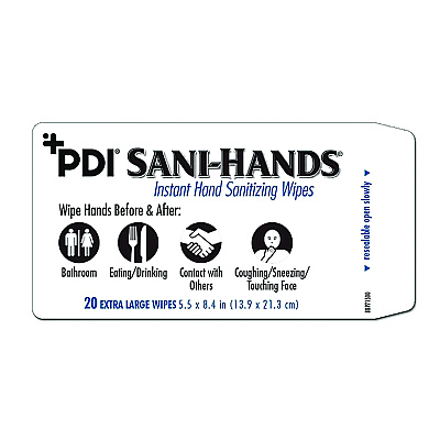 Sani Professional PDI Sani-Hands Instant Hand Sanitizing Wipes, 7.5 x 6, Unscented, White, 220/Canister, 6 Canisters/Carton (PDINPKP15984)