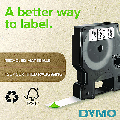 DYMO D1 Standard Labels, 0.38" x 23 ft, Black Print on White Tape (DYM1761554)