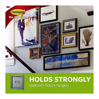 Command Sawtooth Picture Hanger, One Hanger, Two Strips, White, Supports 4 lbs (MMM70005151330)
