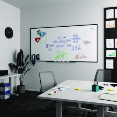 TRU RED Magnetic Steel Dry Erase Board, 48" x 96", White Surface, Black Aluminum Frame (TUDTR61183)