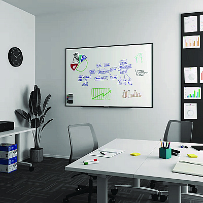 TRU RED Melamine Dry Erase Board, 72" x 48", White Surface, Black Aluminum Frame (TR59365)
