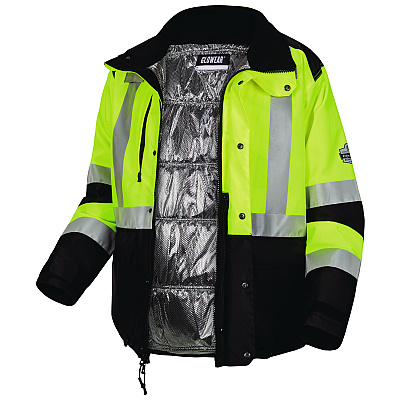 ergodyne GloWear Class 3 Hi-Vis Winter Jacket with AmpliFIRE Heat Reflective Lining, Large, Lime (25724)