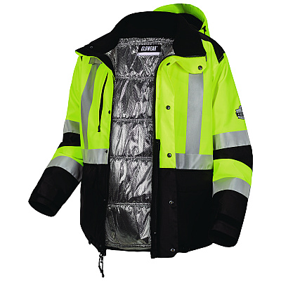 ergodyne GloWear Class 3 Hi-Vis Winter Jacket with AmpliFIRE Heat Reflective Lining, 3X-Large, Lime (25727)