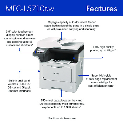 Brother MFC-L5710DW Business Monochrome Laser AIO Printer, Copy, Fax, Print, Scan