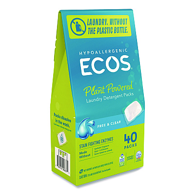 ECOS PRO Laundry Detergent Packs, Free and Clear, 40 Pods/Pack, 6 Packs/Carton (EOP963706CT)