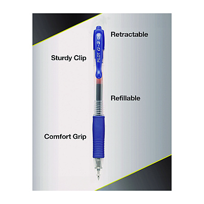 Pilot G2 Premium Gel Pen, Retractable, Extra-Fine 0.5 mm, Blue Ink, Smoke/Blue Barrel, 5/Pack (PIL31298)