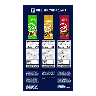 Kar's Trail Mix Variety Pack, Mango Pineapple/Sweet 'N Spicy/Yogurt Apple Nut, 24 Packets/Box (AVTSN08361)