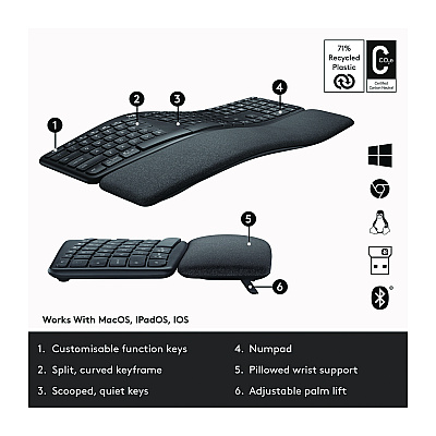 Logitech ERGO K860 Wireless Keyboard, Graphite (LOG24421967)