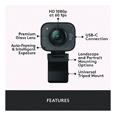 Logitech StreamCam Plus Webcam, 1920 x 1080 Pixels, 2.1 Mpixels, Black (LOG24435282)