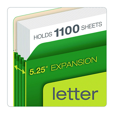 Pendaflex Reinforced File Pocket, 5.25" Expansion, Letter Size, Green, 10/Box (PFX1534GGRE10)