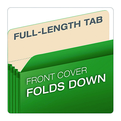 Pendaflex Reinforced File Pocket, 5.25" Expansion, Letter Size, Green, 10/Box (PFX1534GGRE10)