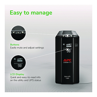 APC Back-UPS Pro Compact Tower LCD Battery Backup and Surge Protector with USB, 1,000 VA, 8 Outlets, 1,103 J (SEU2724587)