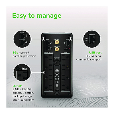APC Back-UPS Pro Compact Tower LCD Battery Backup and Surge Protector with USB, 1,000 VA, 8 Outlets, 1,103 J (SEU2724587)