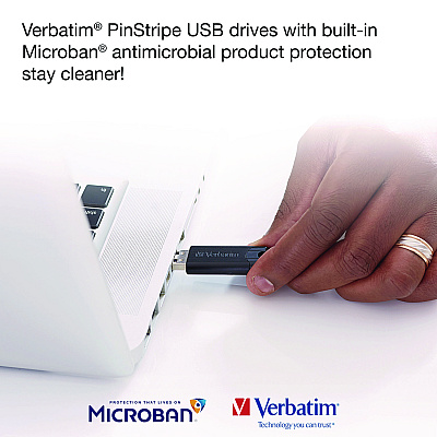 Verbatim PinStripe USB 3.2 Flash Drive, 16 GB, Black (VER49316)