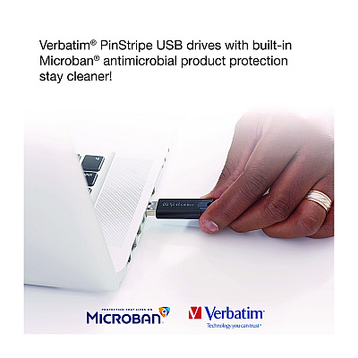 Verbatim PinStripe USB 3.2 Flash Drive, 128 GB, Black (VER49319)
