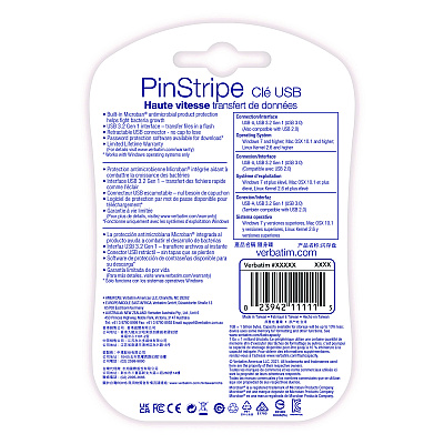 Verbatim PinStripe USB 3.2 Flash Drive, 16 GB, Black (VER49316)