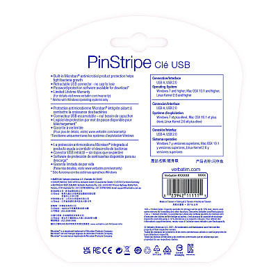 Verbatim PinStripe USB 3.2 Flash Drive, 32 GB, Assorted Colors, 5/Pack (VER70055)