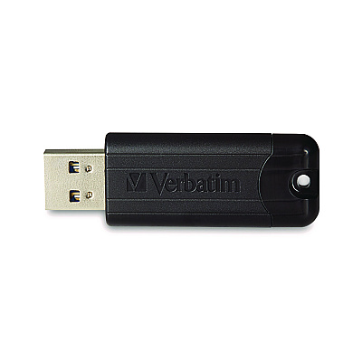 Verbatim PinStripe USB 3.2 Flash Drive, 64 GB, Black (VER49318)