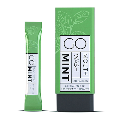 Go Mouthwash Individual Mouthwash Packets, Display Pack, Mint Flavor, 0.37 oz Packet, 20/Pack (GMHMW20)