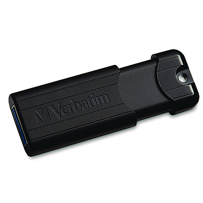 Verbatim PinStripe USB 3.2 Flash Drive, 64 GB, Black (VER49318)