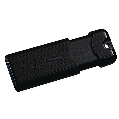 Verbatim PinStripe USB 3.2 Flash Drive, 256 GB, Black (VER49320)