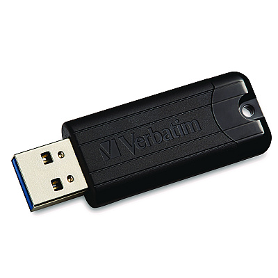 Verbatim PinStripe USB 3.2 Flash Drive, 128 GB, Black (VER49319)