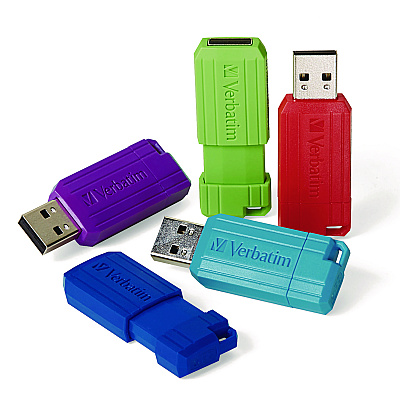 Verbatim PinStripe USB 3.2 Flash Drive, 32 GB, Assorted Colors, 5/Pack (VER70055)