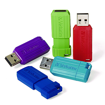 Verbatim PinStripe USB 2.0 Flash Drive, 16 GB, Assorted Colors, 5/Pack (VER99813)