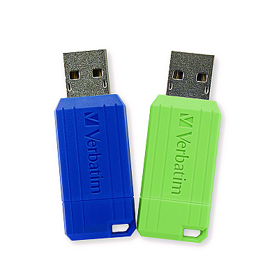 Verbatim PinStripe USB 2.0 Flash Drive, 16 GB, Blue/Green, 2/Pack (VER99149)