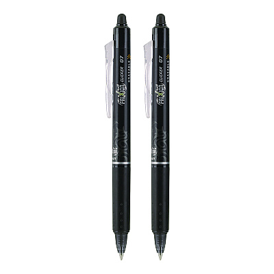 Pilot FriXion Ball Clicker Erasable Gel Pen, Retractable, Fine 0.7 mm, Black Ink and Barrel, 2/Pack (PIL31460)