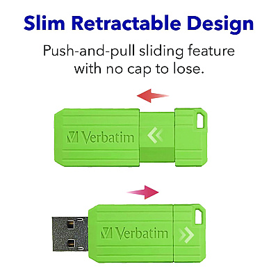 Verbatim PinStripe USB 2.0 Flash Drive, 16 GB, Assorted Colors, 5/Pack (VER99813)