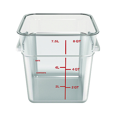 Carlisle Squares Polycarbonate Food Storage Container, 8 qt, 8.75 x 8.75 x 9, Clear, Plastic (CFS1195307)