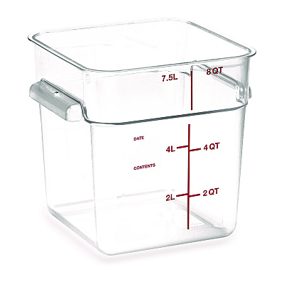 Carlisle Squares Polycarbonate Food Storage Container, 8 qt, 8.75 x 8.75 x 9, Clear, Plastic (CFS1195307)