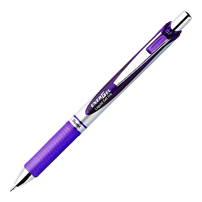 Pentel EnerGel RTX Deluxe Gel Pen, Retractable, Medium 0.7 mm, Purple Ink, Purple/Silver Barrel, 3/Pack (PENBL77BP3V)