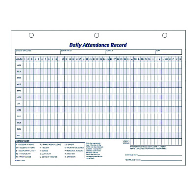Adams Attendance Records, One Part (No Copies), 11 x 8.5, 50 Forms Total (ABF9493)