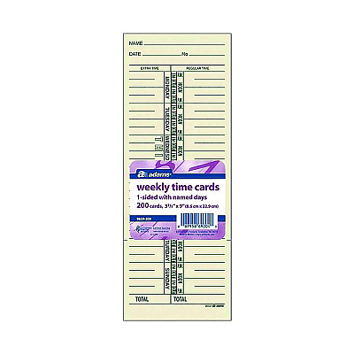 Adams Time Cards for Acroprint, Amano and Lathem Time Clocks, One Side, 3.38" x 9", 200/Pack (ABF9659200)