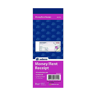 Adams Money/Rent Receipt Book, Two-Part Carbonless, 6.69 x 2.75, 50 Receipts/Book, 5 Books/Pack (ABFDC2701)
