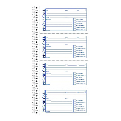 Adams Wirebound Telephone Message Book, Two-Part Carbonless, 4.75 x 2.75, 4 Forms/Sheet, 400 Forms Total (ABFSC1154R)