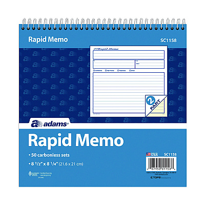 Adams Rapid Memo Pad, Two-Part Carbonless, 8.5 x 7.75, 50 Forms Total (ABFSC1158)