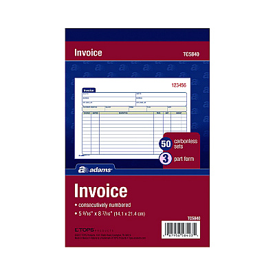 Adams Multipart General-Purpose Invoice Pad, Three-Part Carbonless, 7.94 x 5.56, 50 Forms Total (ABFTC5840)