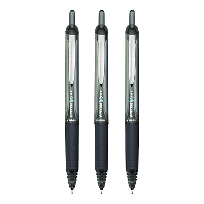 Pilot Precise V7RT Roller Ball Pen, Retractable, Fine 0.7 mm, Black Ink and Barrel, 3/Pack (PIL26058)