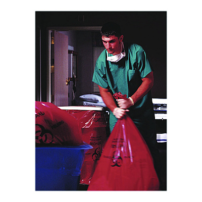 Heritage Healthcare Biohazard Printed Low-Density Can Liners, Infectious Waste, 44 gal, 3.2 mil, 37" x 50", Red, Flat Pack, 75/Carton (HERA7450ZR)
