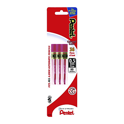 Pentel Colored Lead Refill, 0.5 mm, HB, Red, 12 Leads/Tube, 3 Tubes (PENPPR5)